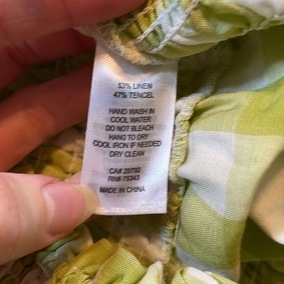 House Of Harlow Linen Gingham Smocked Jumpsuit Lime Green - Picture 7 of 8